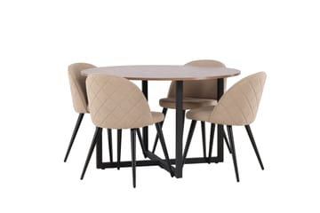 Durango Matgruppe 120 cm Rund med 4 Velvets Stoler - Valnød - Møbler - Bord - Spisegrupper