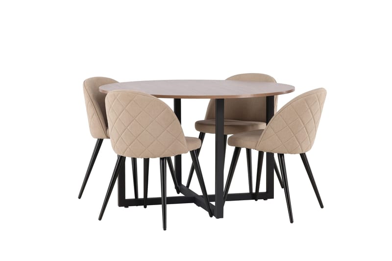 Durango Matgruppe 120 cm Rund med 4 Velvets Stoler - Valnød - Møbler - Bord - Spisegrupper