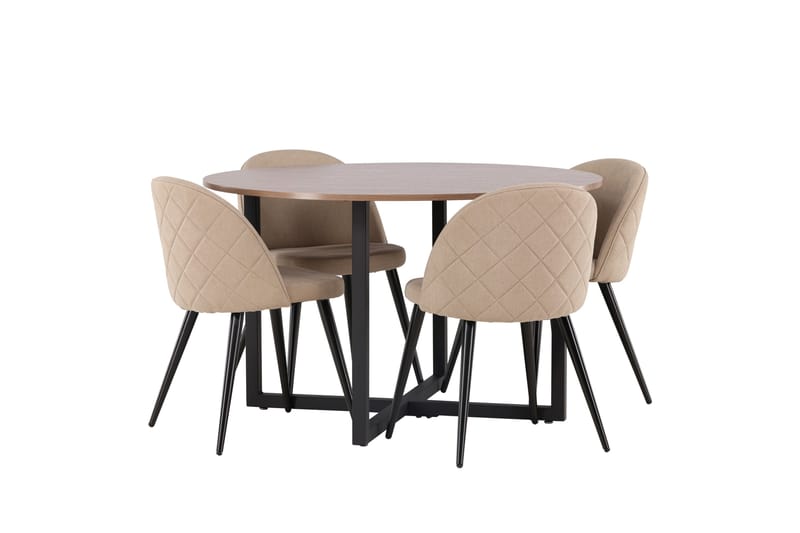 Durango Matgruppe 120 cm Rund med 4 Velvets Stoler - Valnød - Møbler - Bord - Spisegrupper
