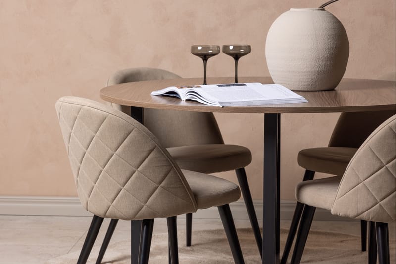 Durango Matgruppe 120 cm Rund med 4 Velvets Stoler - Valnød - Møbler - Bord - Spisegrupper
