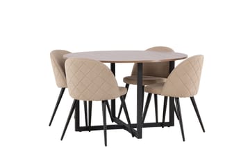 Durango Matgruppe 120 cm Rund med 4 Velvets Stoler - Valnød - Møbler - Bord - Spisegrupper
