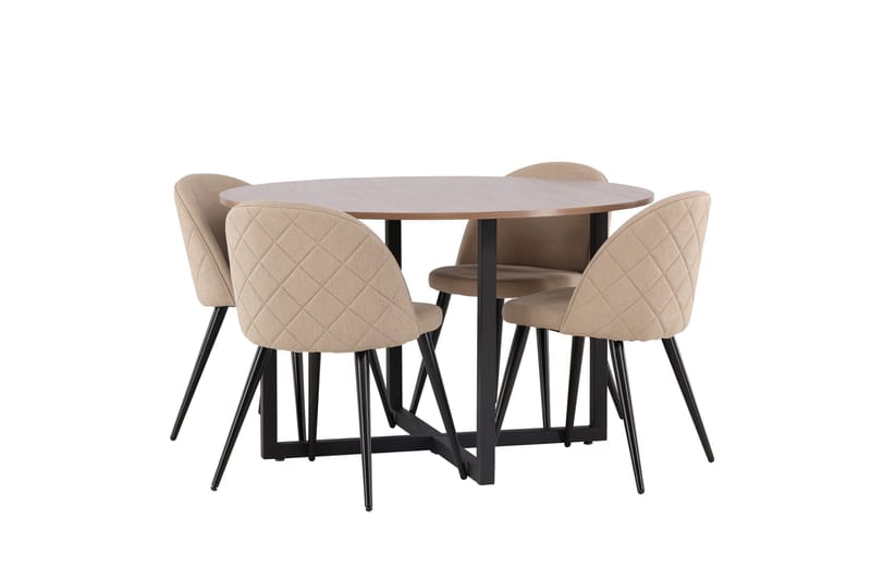 Durango Matgruppe 120 cm Rund med 4 Velvets Stoler - Valnød - Møbler - Bord - Spisegrupper