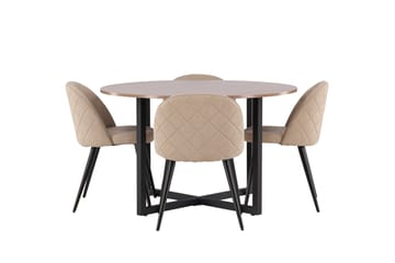 Durango Matgruppe 120 cm Rund med 4 Velvets Stoler - Valnød - Møbler - Bord - Spisegrupper