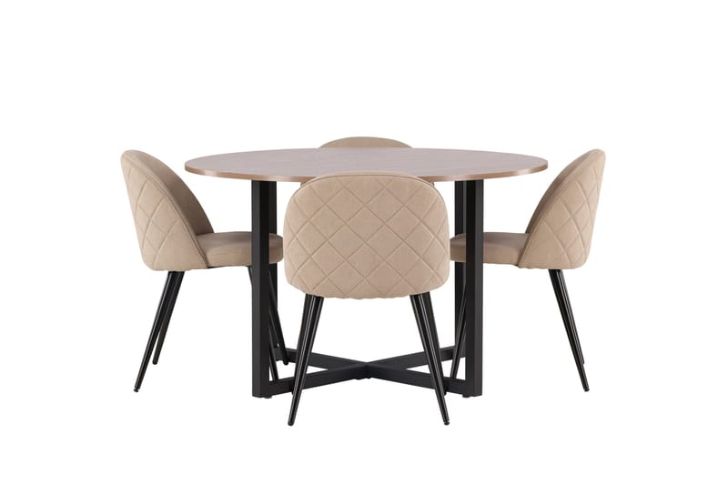 Durango Matgruppe 120 cm Rund med 4 Velvets Stoler - Valnød - Møbler - Bord - Spisegrupper