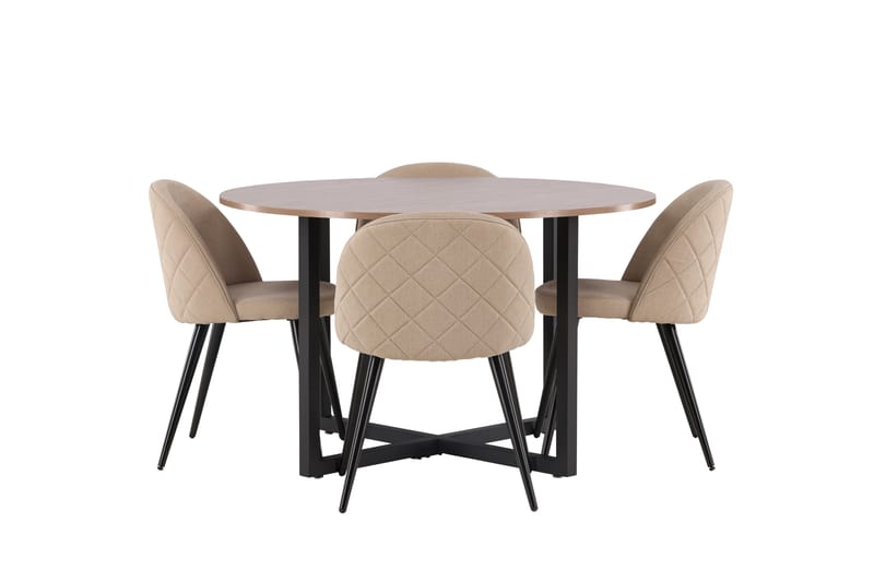 Durango Matgruppe 120 cm Rund med 4 Velvets Stoler - Valnød - Møbler - Bord - Spisegrupper