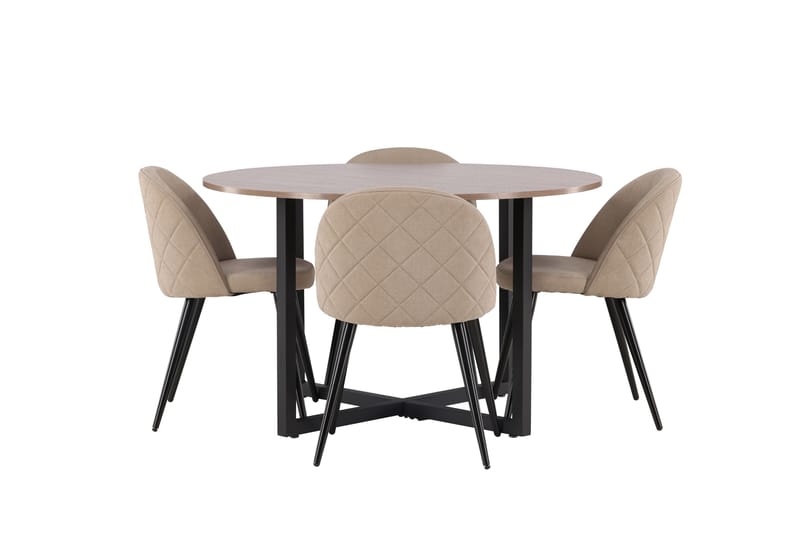 Durango Matgruppe 120 cm Rund med 4 Velvets Stoler - Valnød - Møbler - Bord - Spisegrupper