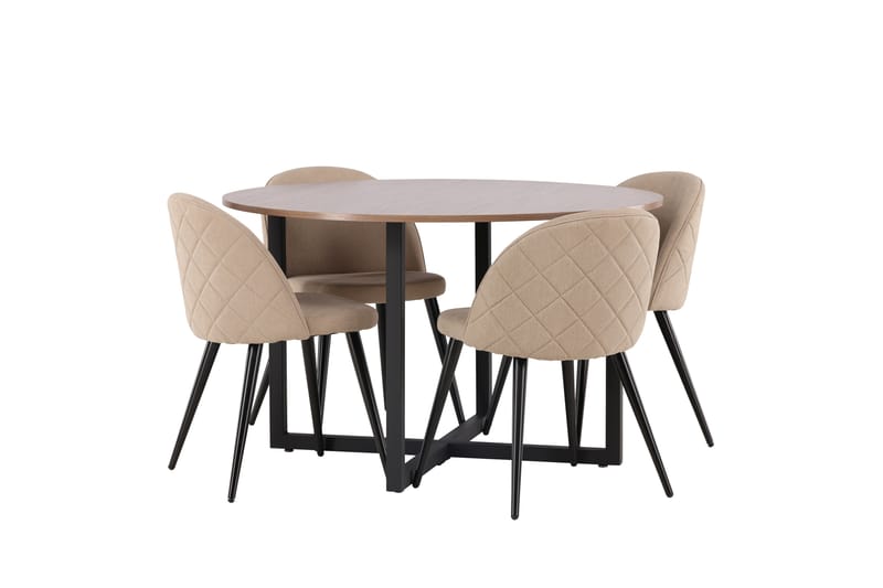 Durango Matgruppe 120 cm Rund med 4 Velvets Stoler - Valnød - Møbler - Bord - Spisegrupper