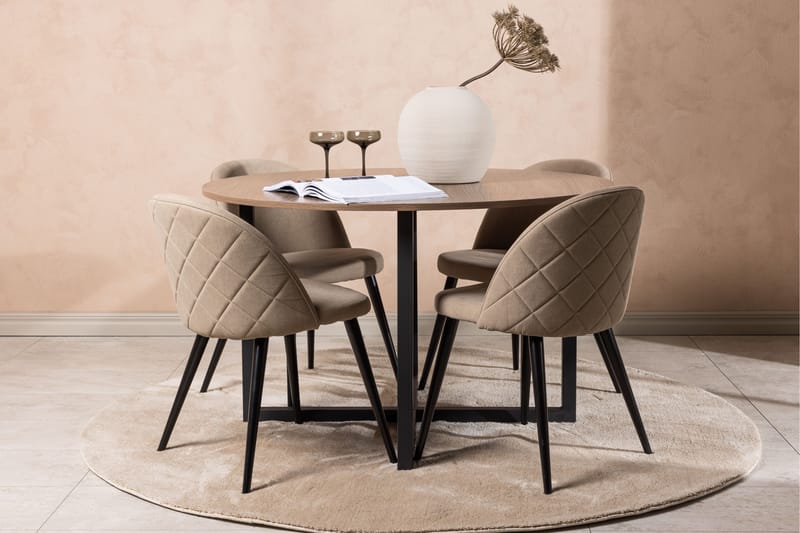 Durango Matgruppe 120 cm Rund med 4 Velvets Stoler - Valnød - Møbler - Bord - Spisegrupper