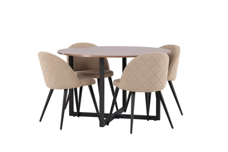 Durango Matgruppe 120 cm Rund med 4 Velvets Stoler - Valnød - Møbler - Bord - Spisegrupper