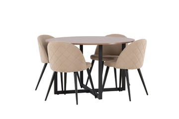 Durango Matgruppe 120 cm Rund med 4 Velvets Stoler - Valnød - Møbler - Bord - Spisegrupper
