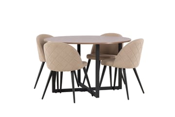 Durango Matgruppe 120 cm Rund med 4 Velvets Stoler - Valnød - Møbler - Bord - Spisegrupper