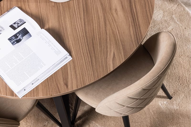 Durango Matgruppe 120 cm Rund med 4 Velvets Stoler - Valnød - Møbler - Bord - Spisegrupper