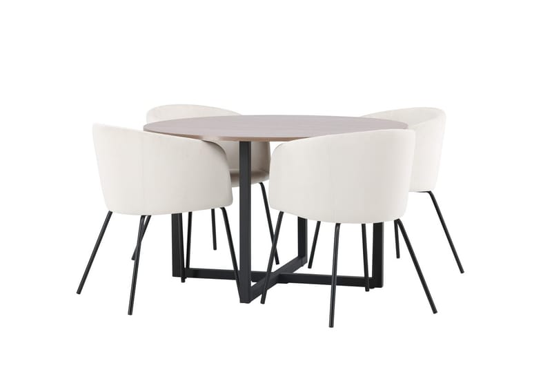 Durango rundt spisebord 120 cm med 4 Berit armstoler i fløyel med armlener - Møbler - Bord - Spisegrupper