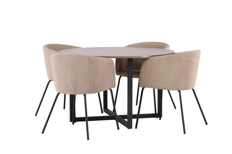 Durango Spisebord 120 cm Rundt med 4 Berit Lenestoler med Armlener - Møbler - Bord - Spisegrupper