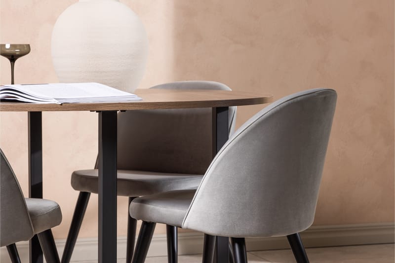 Durango Spisegruppe 120 cm Rund med 4 Velvet Stoler - Valnød - Møbler - Bord - Spisegrupper