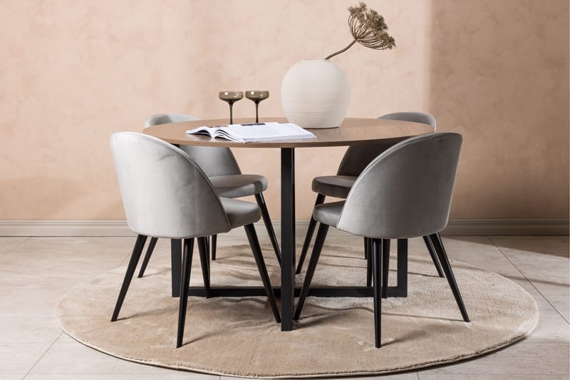 Durango Spisegruppe 120 cm Rund med 4 Velvet Stoler - Valnød - Møbler - Bord - Spisegrupper