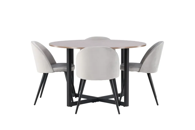 Durango Spisegruppe 120 cm Rund med 4 Velvet Stoler, Valnød