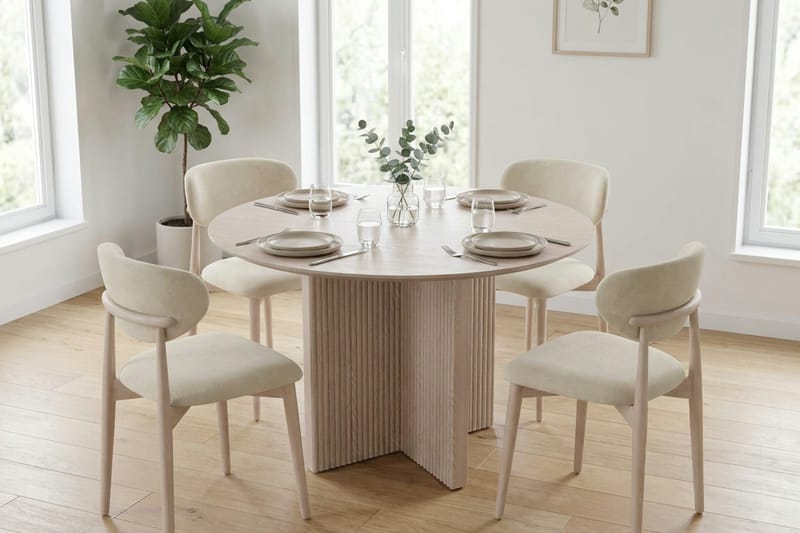 Edda Rundt Spisebord 110 cm Finér - Hvitlasert - Møbler - Bord - Spisebord & kjøkkenbord
