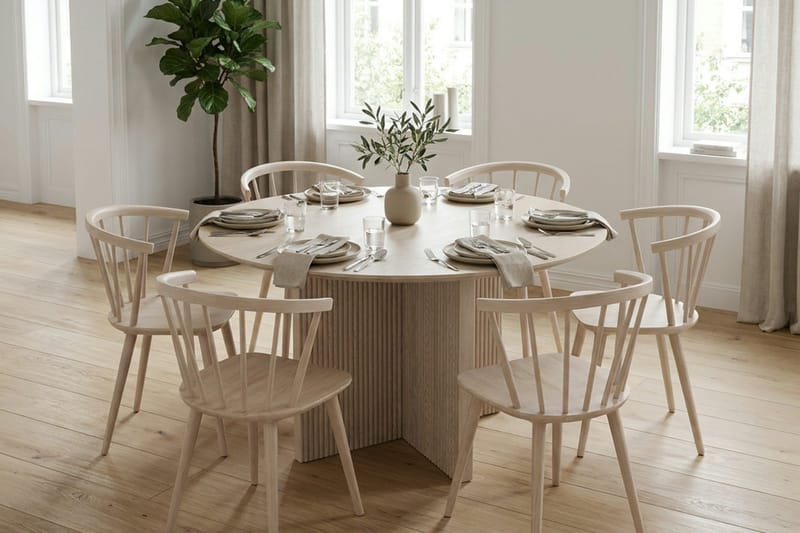 Edda Rundt Spisebord 130 cm Finér - Hvitlasert - Møbler - Bord - Spisebord & kjøkkenbord