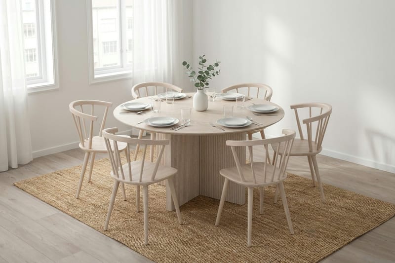 Edda Rundt Spisebord 150 cm Finér - Hvitlasert eik - Møbler - Bord - Spisebord & kjøkkenbord