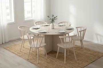 Edda Rundt Spisebord 150 cm Finér - Hvitlasert - Møbler - Bord - Spisebord & kjøkkenbord