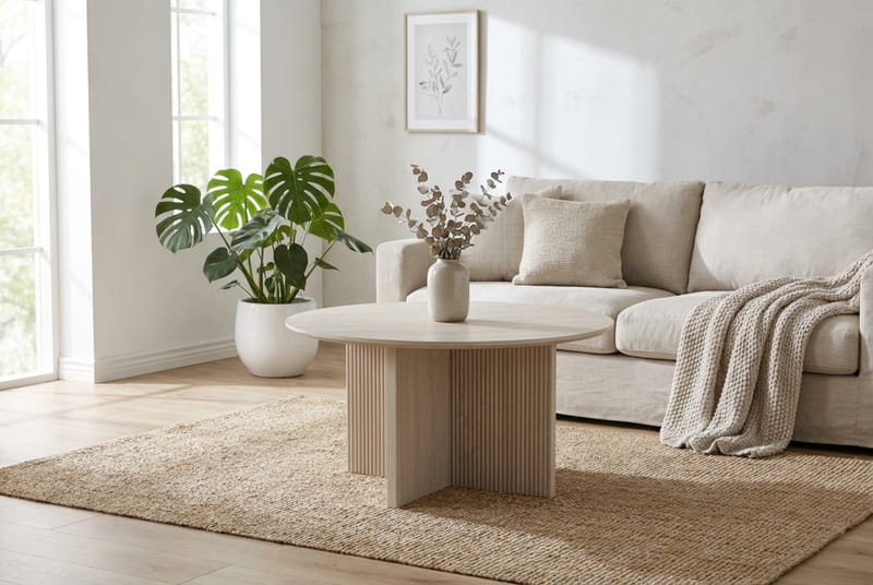 Edda sofabord rundt 85 cm - Hvitlasert - Møbler - Bord - Sofabord