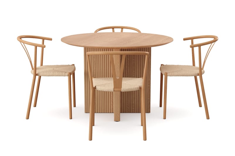 Edda spisegruppe rund 110 cm eik med 4 Elysia spisestoler - Eik - Møbler - Bord - Spisegrupper