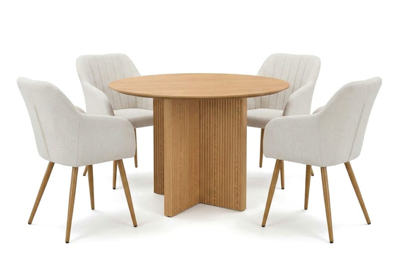 Edda spisegruppe rund 110 cm eik med 4 Filippa spisestoler - Eik - Møbler - Bord - Spisegrupper