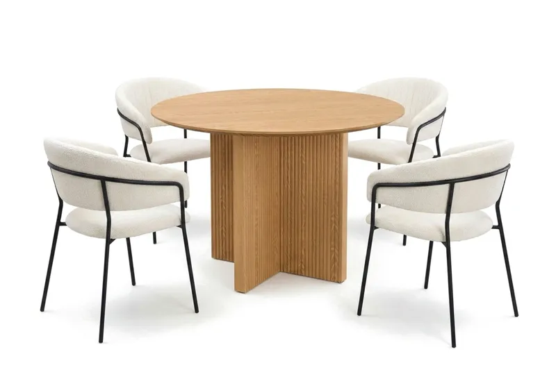 Edda spisegruppe rund 110 cm eik med 4 Karol spisestoler, Eik