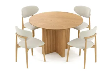 Edda spisegruppe rund 110 cm eik med 4 Molly spisestoler - Eik - Møbler - Bord - Spisegrupper