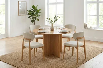 Edda spisegruppe rund 110 cm eik med 4 Molly spisestoler - Eik - Møbler - Bord - Spisegrupper