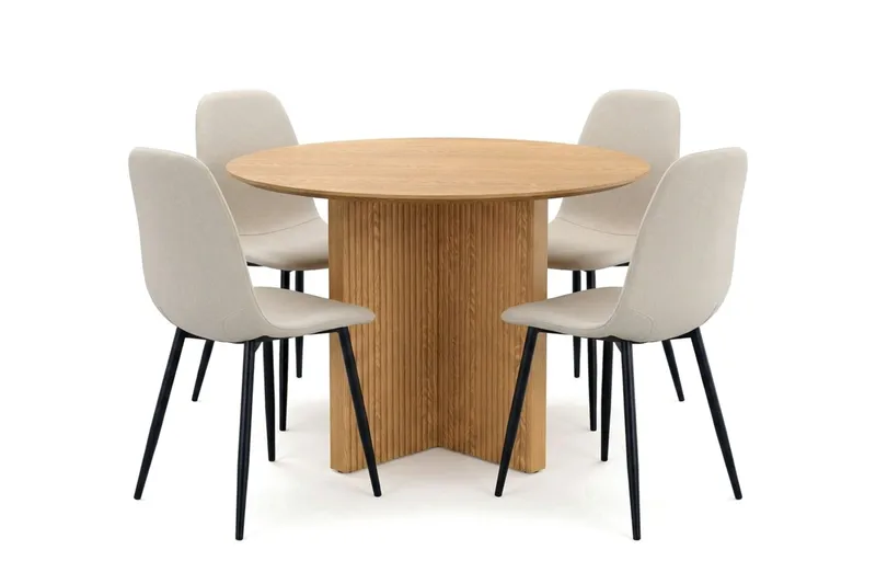 Edda spisegruppe rund 110 cm Eik med 4 Nibe spisestoler, Eik