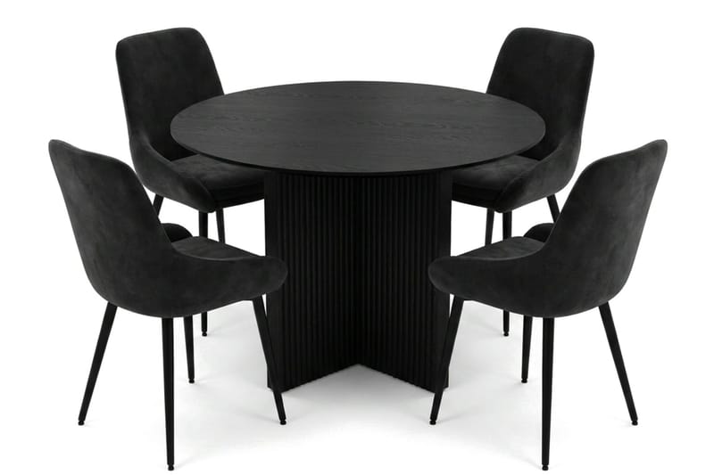 Edda spisegruppe rund 110 cm svart med 4 Alsarp spisestoler - Svart - Møbler - Bord - Spisegrupper