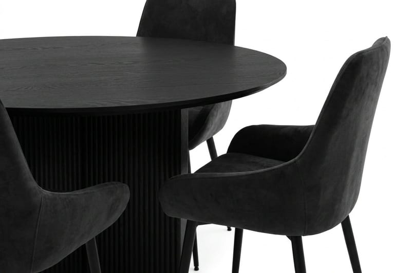 Edda spisegruppe rund 110 cm svart med 4 Alsarp spisestoler - Svart - Møbler - Bord - Spisegrupper