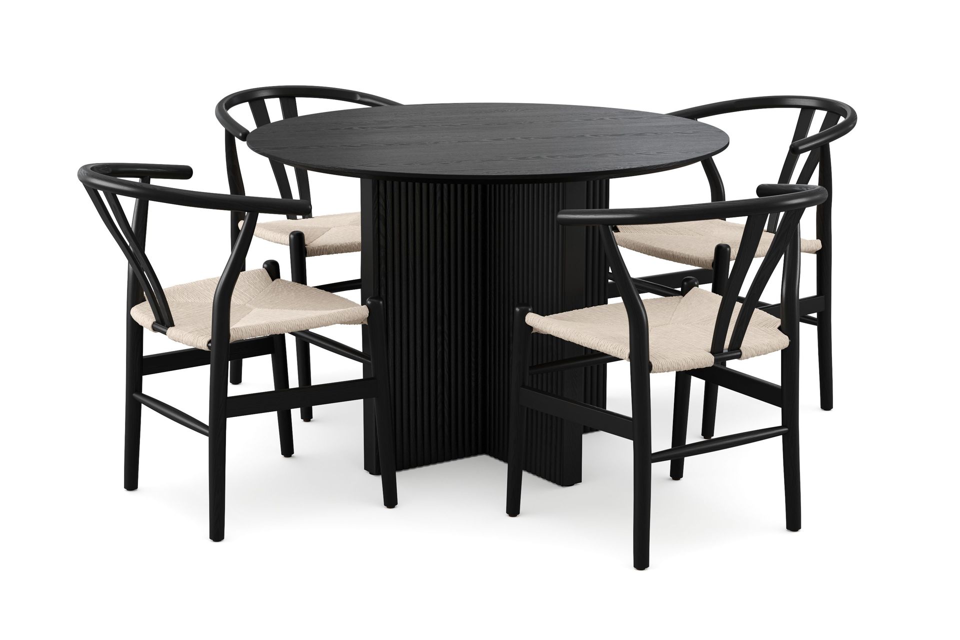Edda spisegruppe rund 110 cm svart med 4 Dastoori spisestoler - Svartbeiset eik