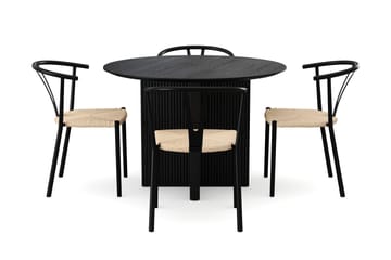 Edda spisegruppe rund 110 cm svart med 4 Elysia spisestoler - Svartbeiset eik - Møbler - Bord - Spisegrupper