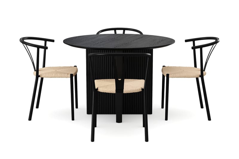Edda spisegruppe rund 110 cm svart med 4 Elysia spisestoler - Svartbeiset eik - Møbler - Bord - Spisegrupper