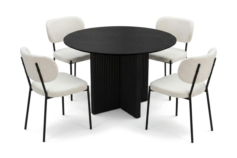 Edda spisegruppe rund 110 cm svart med 4 Gemmiano spisestoler - Svartbeiset eik - Møbler - Bord - Spisegrupper