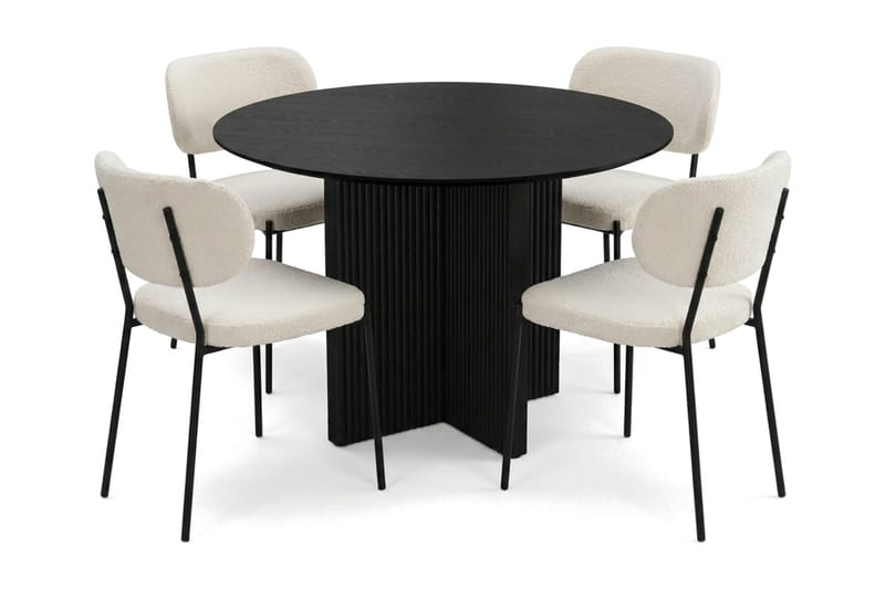 Edda spisegruppe rund 110 cm svart med 4 Gemmiano spisestoler, Svartbeiset eik