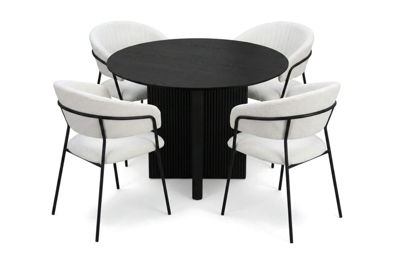 Edda spisegruppe rund 110 cm svart med 4 Karol spisestoler - Svart - Møbler - Bord - Spisegrupper