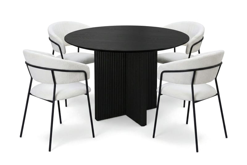 Edda spisegruppe rund 110 cm svart med 4 Karol spisestoler, Svart