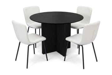 Edda spisegruppe rund 110 cm svart med 4 Katy spisestoler - Svartbeiset eik - Møbler - Bord - Spisegrupper