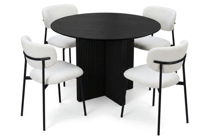 Edda spisegruppe rund 110 cm Svart med 4 Lucy spisestoler - Svart - Møbler - Bord - Spisegrupper