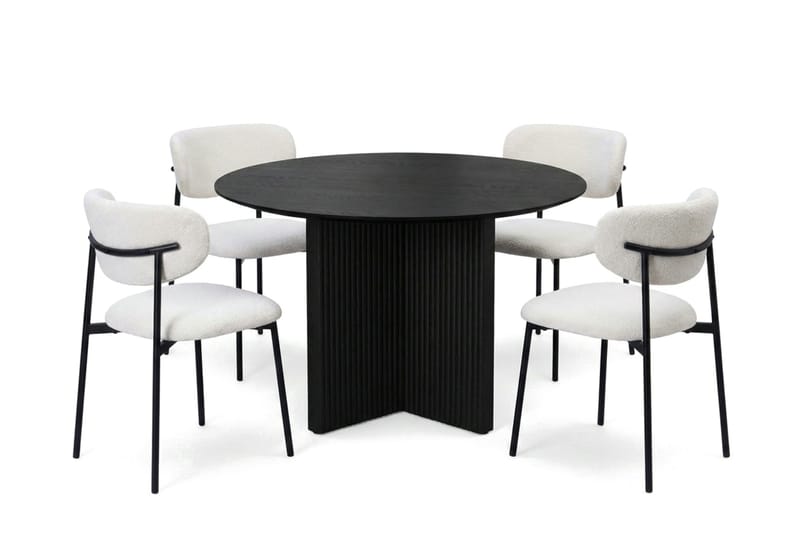 Edda spisegruppe rund 110 cm Svart med 4 Lucy spisestoler, Svartbeiset eik