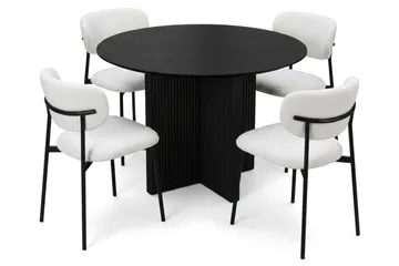 Edda spisegruppe rund 110 cm Svart med 4 Lucy spisestoler - Svartbeiset eik - Møbler - Bord - Spisegrupper