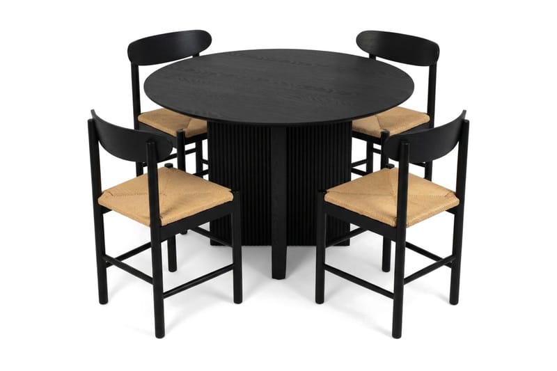 Edda spisegruppe rund 110 cm svart med 4 Malte spisestoler - Møbler - Bord - Spisegrupper