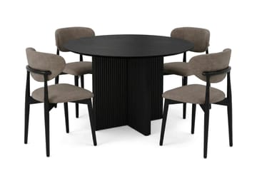 Edda spisegruppe rund 110 cm svart med 4 Molly spisestoler - Svartbeiset eik - Møbler - Bord - Spisegrupper