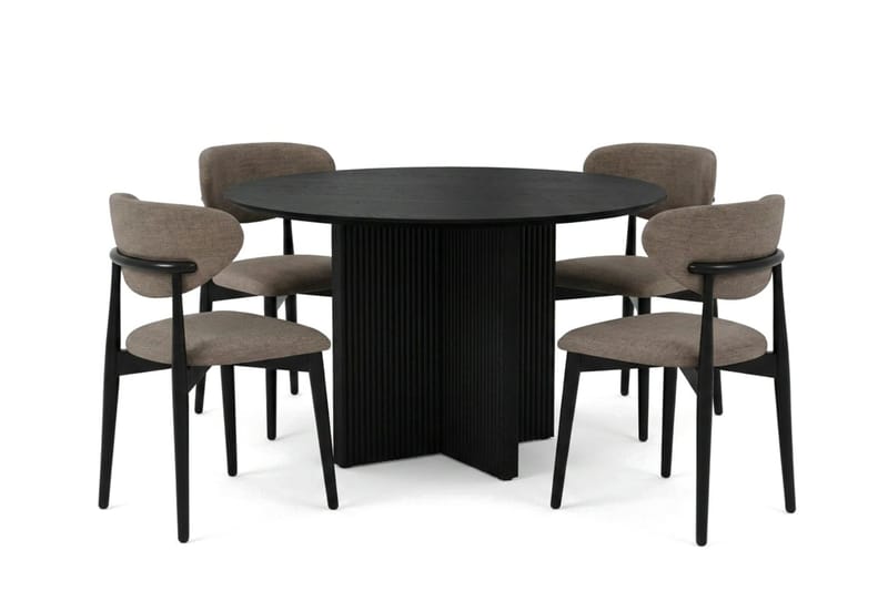 Edda spisegruppe rund 110 cm svart med 4 Molly spisestoler, Svartbeiset eik