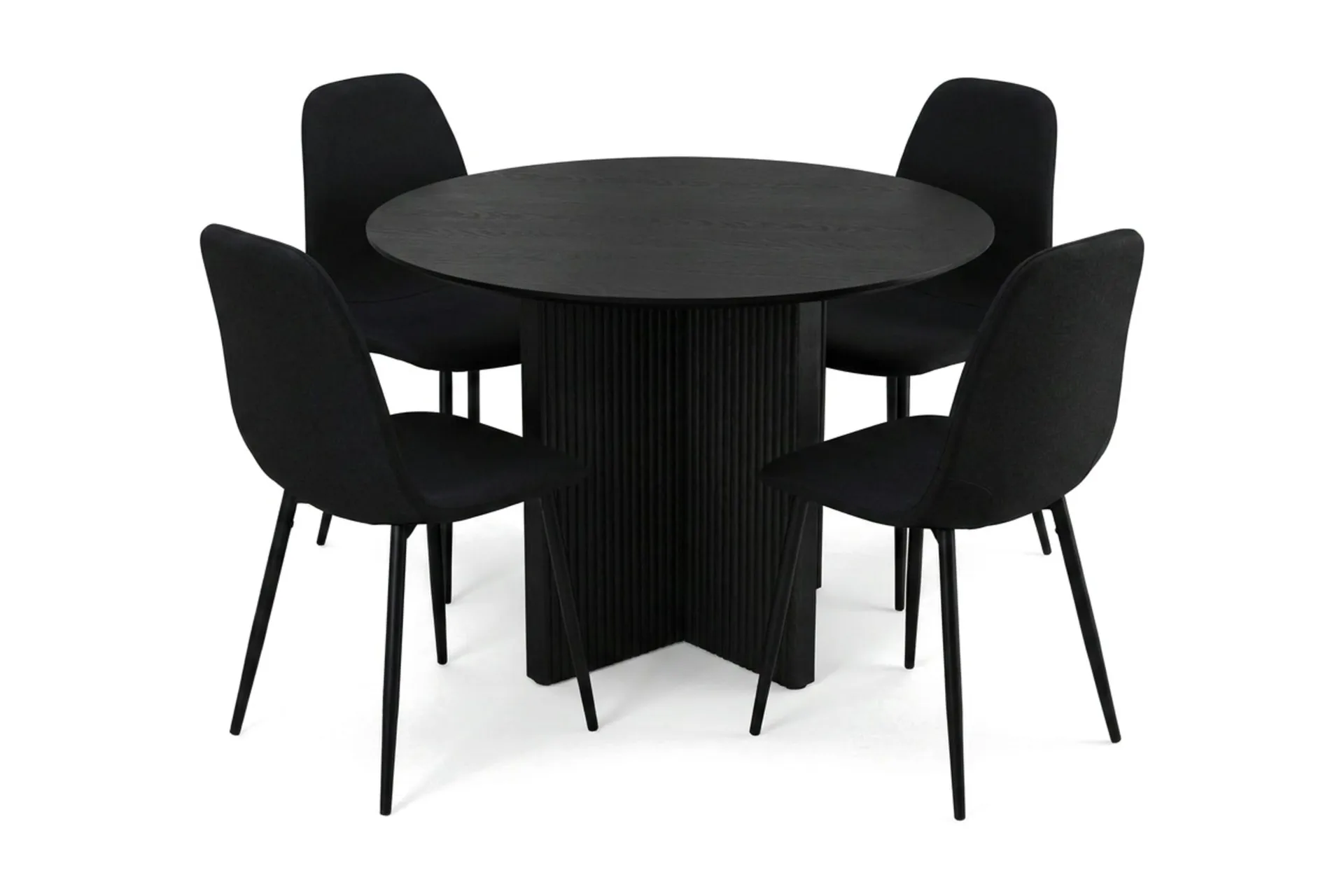 Edda spisegruppe rund 110 cm Svart med 4 Nibe spisestoler - Svart