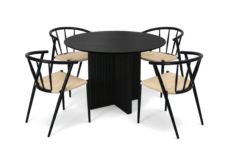 Edda spisegruppe rund 110 cm svart med 4 Winston spisestoler, Svart